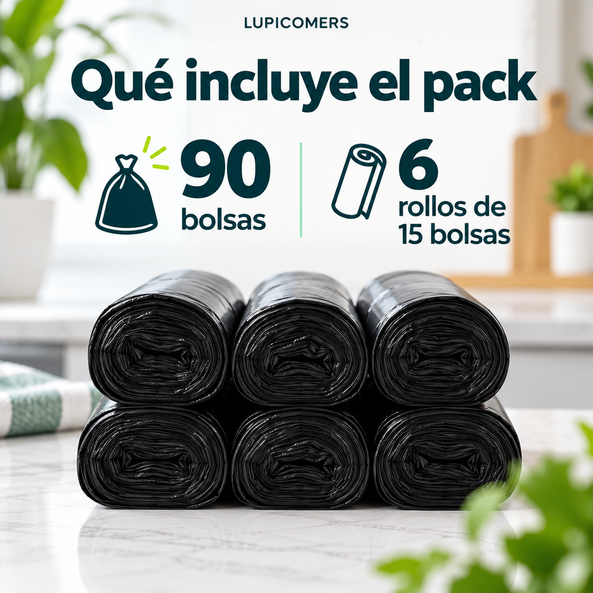 Bolsas de basura con asas 30 L | Pack 90 unidades