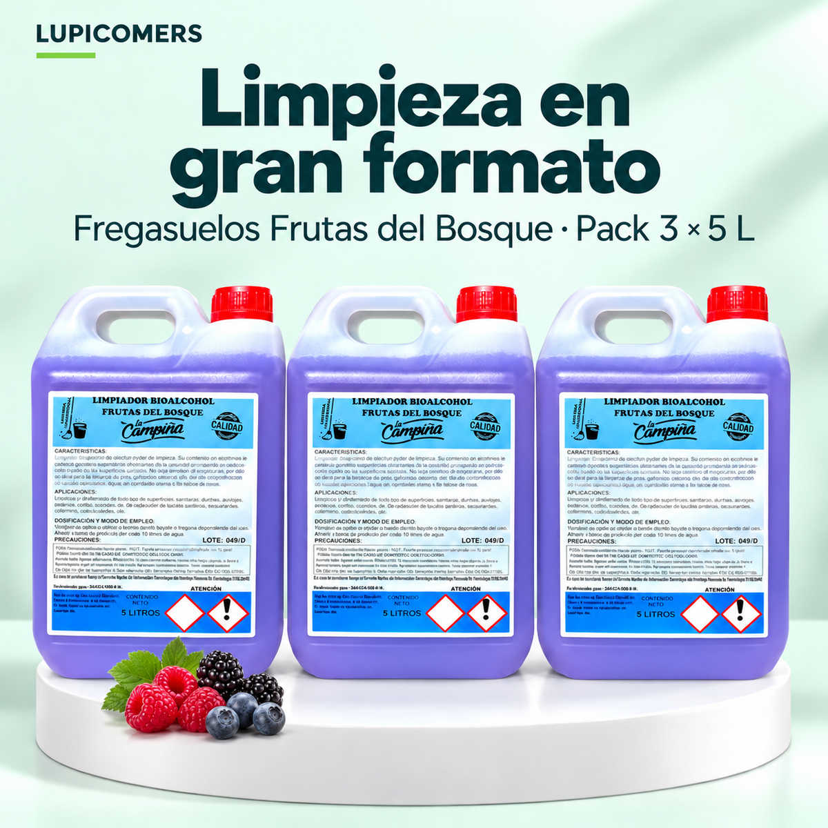 Fregasuelos Frutas del Bosque con bioalcohol | Pack 3 × 5 L