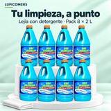 Lejía con detergente para limpieza | Pack 8 × 2 L