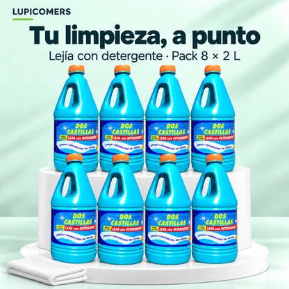 Lejía con detergente para limpieza | Pack 8 × 2 L