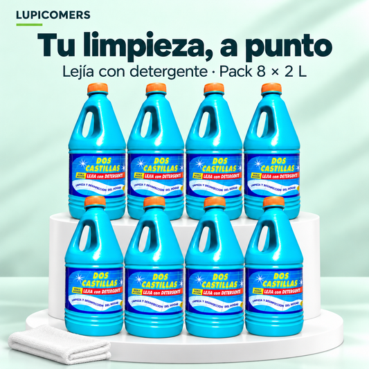 Lejía con detergente para limpieza | Pack 8 × 2 L