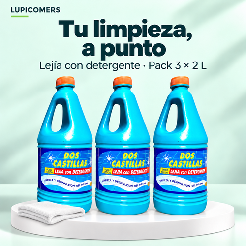 Lejía con detergente para limpieza | Pack 3 × 2 L