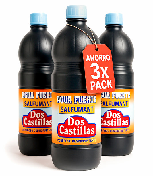 Salfuman Agua Fuerte Desincrustante Profesional Eliminación Cal Grasa Limpieza Cemento Baldosas Piscinas Inodoros Ácido Clorhídrico 20 Porciento Pack Triple Uso Doméstico Industrial Potente