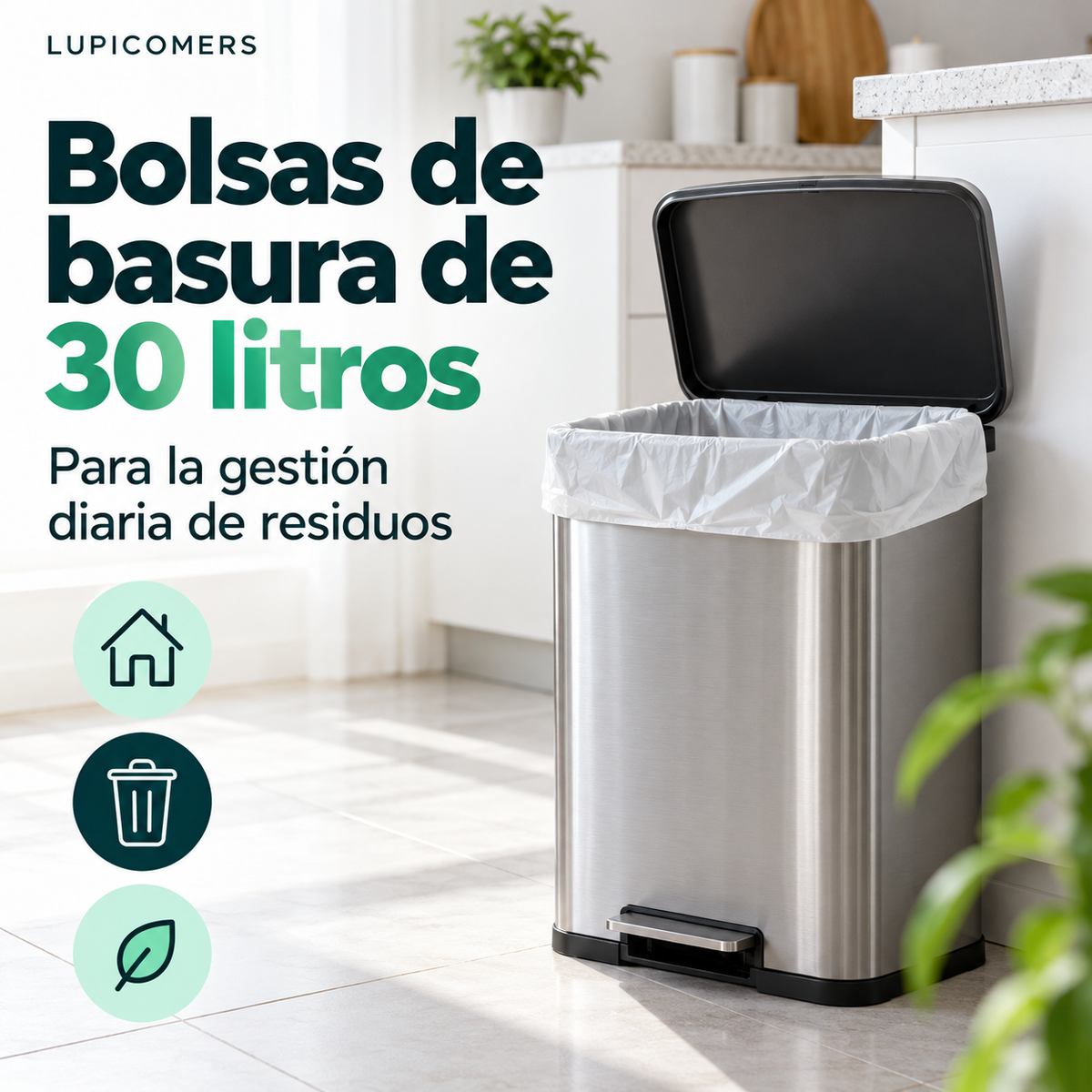Bolsas de basura con asas 30 L | Pack 90 unidades