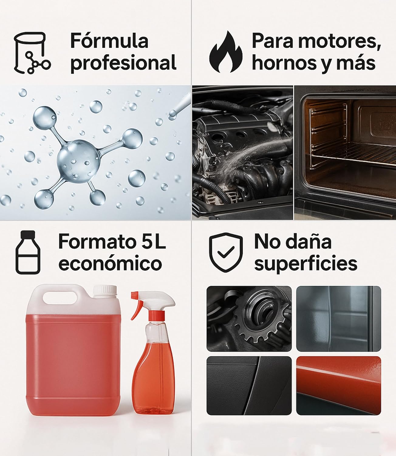 Botella desengrasante multiuso 1L elimina grasa de motores y piezas