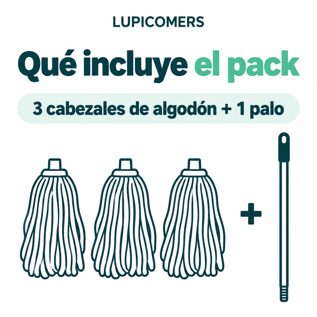 Fregonas de algodón: 3 recambios y 1 palo