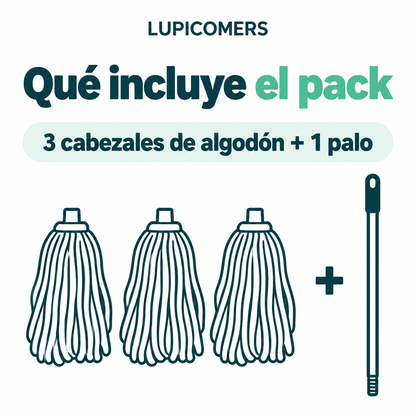 Fregonas de algodón: 3 recambios y 1 palo