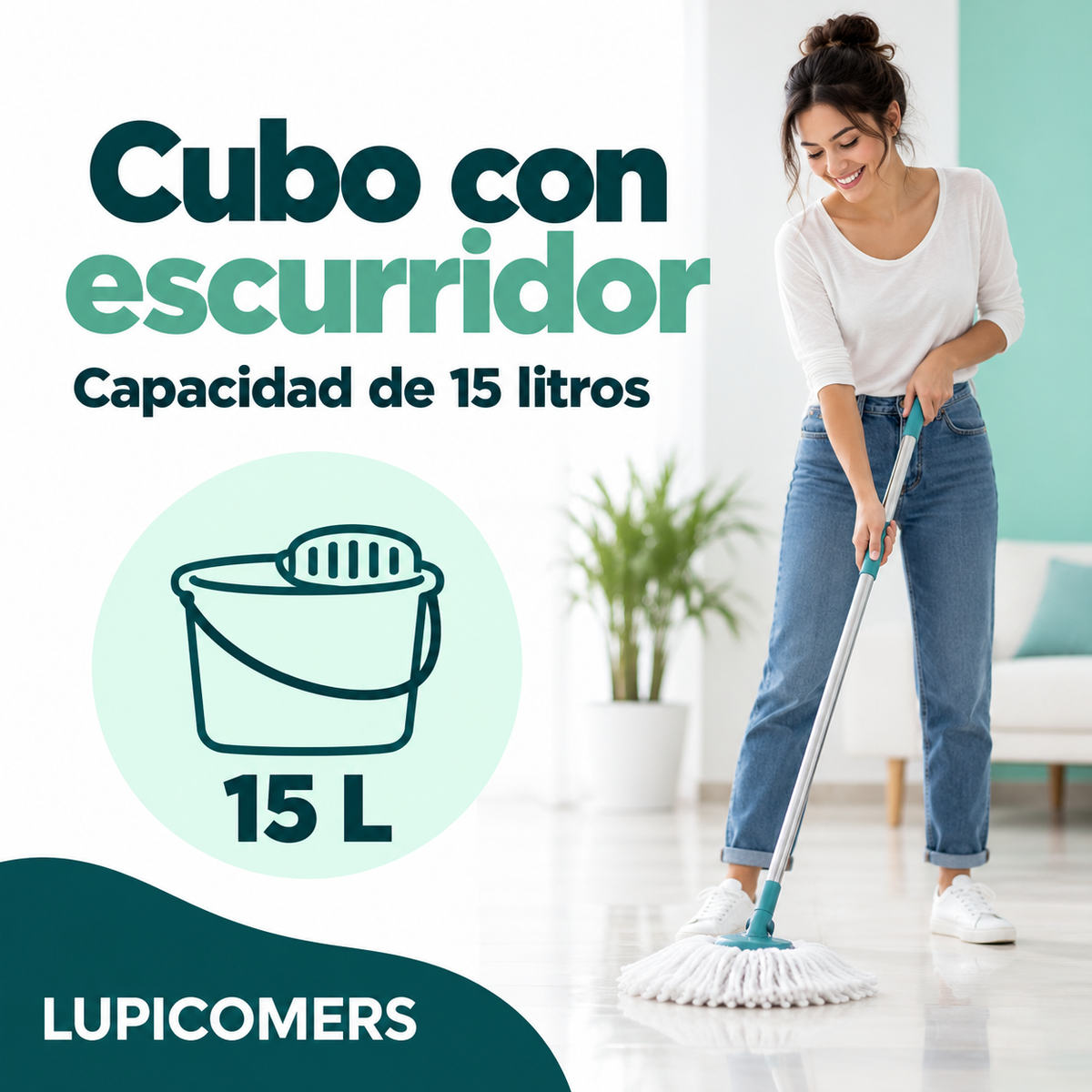 Cubo para fregona de 15 L con escurridor