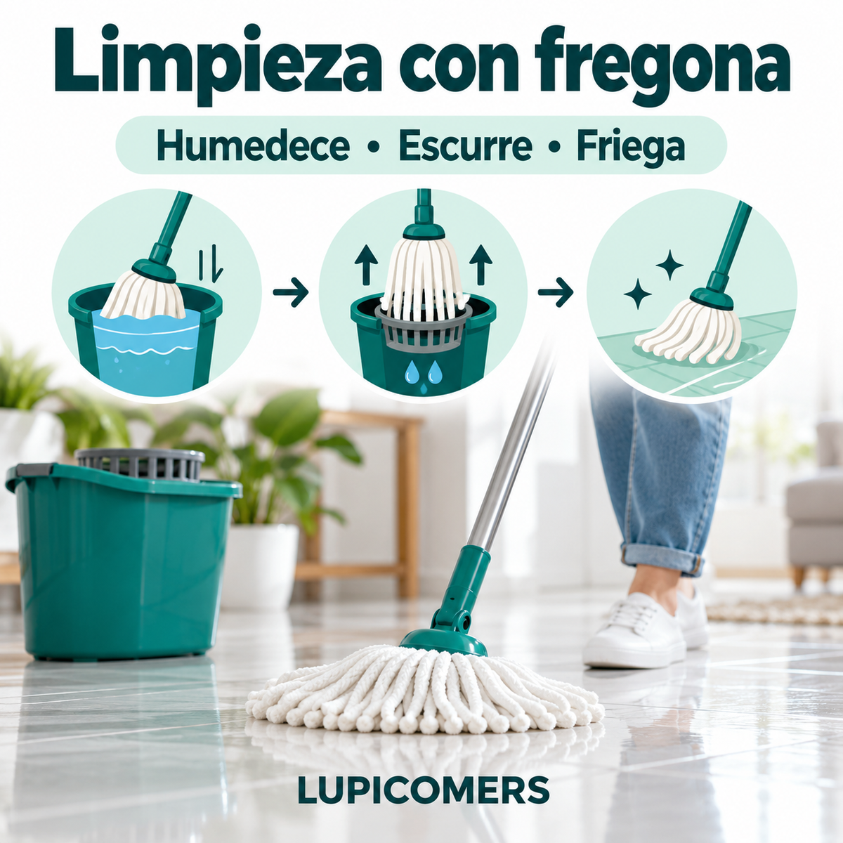 Fregonas de algodón: 3 recambios y 1 palo